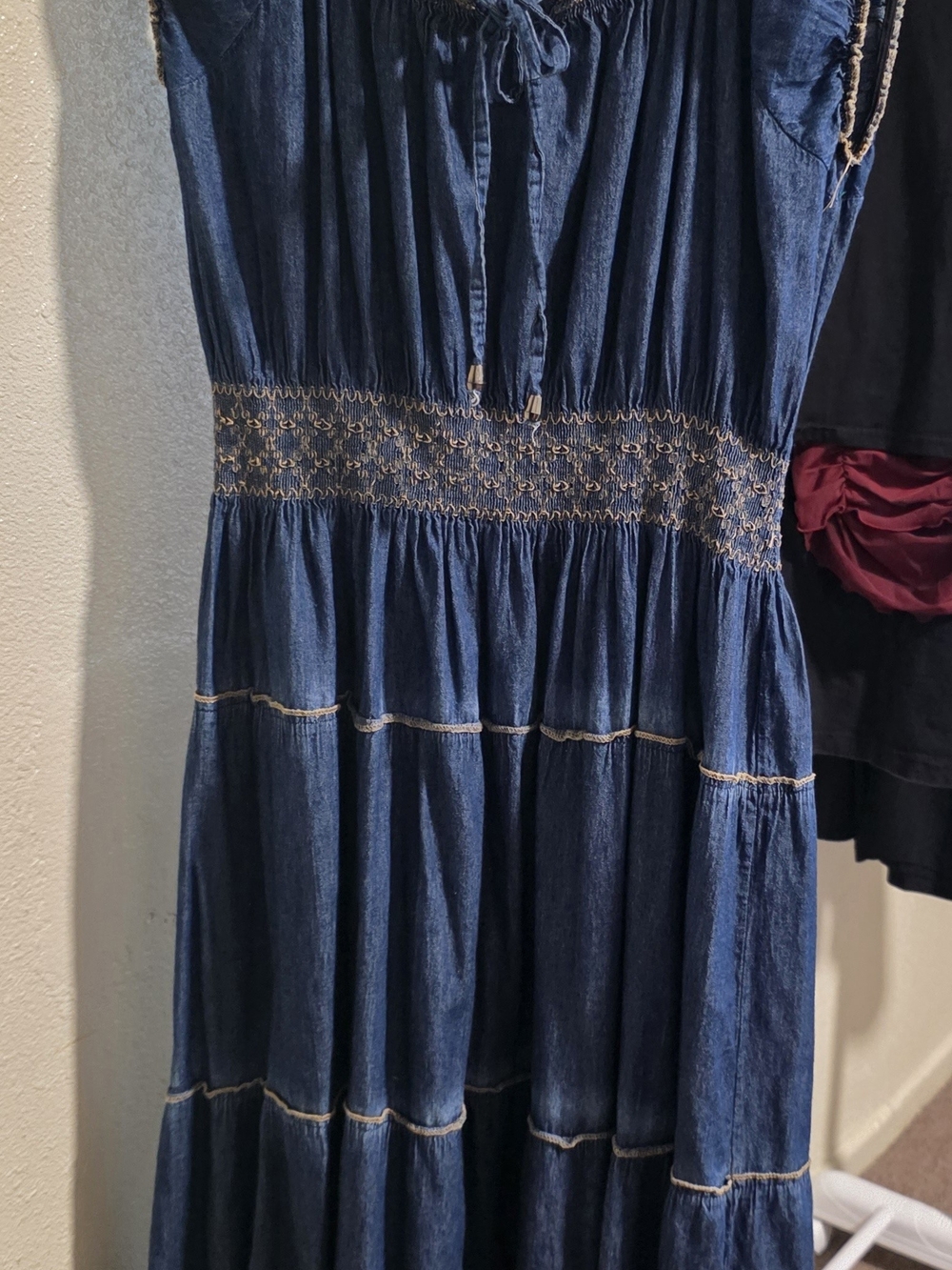 Indigo Tiered Maxi Dress by Indigo - Dark Blue with Contrast Stitching